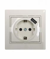 Lezard 701-0303-181 Розетка 1СП с/з+USB крем