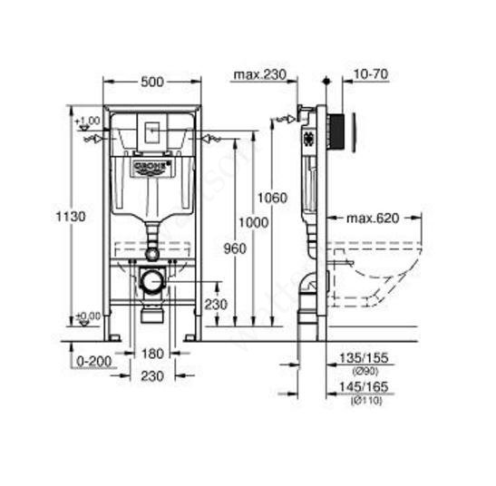 Инсталляция GROHE Rapid SL 3 d 1 кнопка Skate Cosmopoliten  