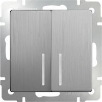 Выкл. 2кл. с подсветкой  WL-SW-2G-LED (сереб. рифл.)